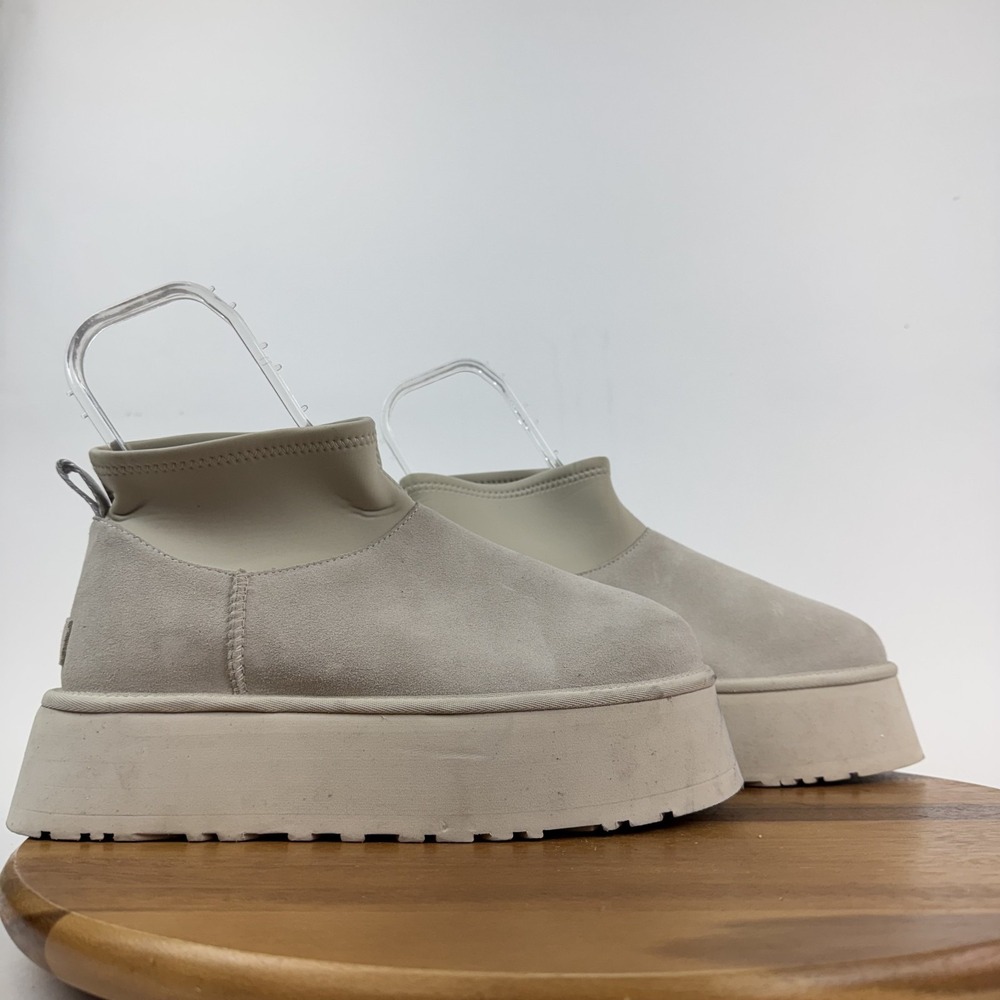Womens Ugg Classic Mini Dipper Ivory Suede Shearling Lined Comfort Boots Size 10